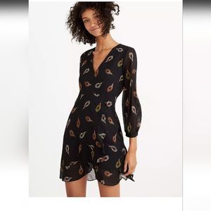 Madewell Long Sleeve Poppy Dress In Peacock Feathers Black Chiffon Size 00